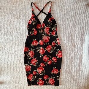Cameo Black and Red-Pink Floral cross back Dress